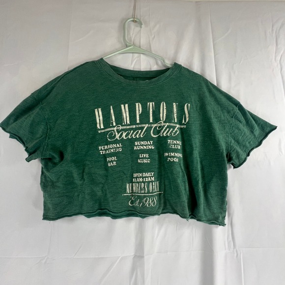 Social Culture Tops - Social Culture Hamptons Social Club Green Cropped Graphic T-Shirt Medium
